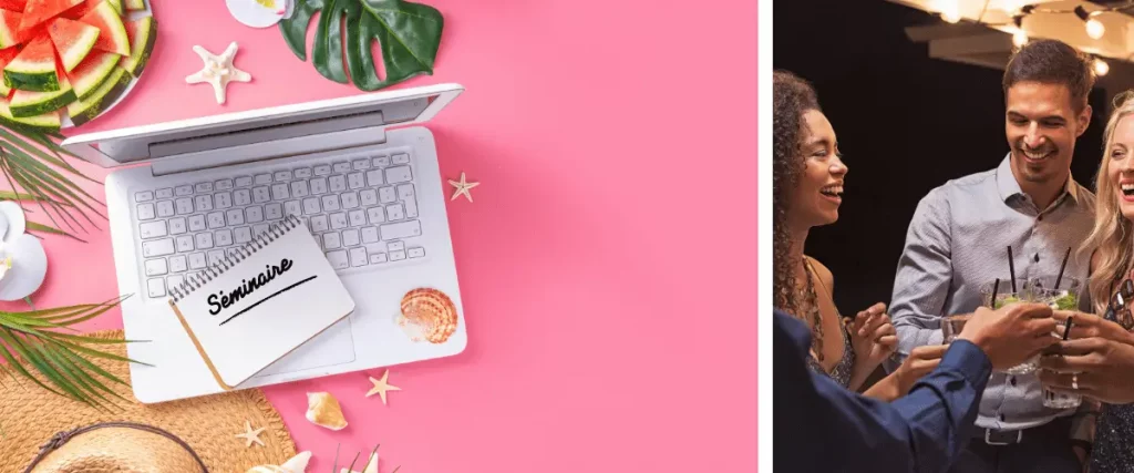 2 photos représentants un séminaire d'entreprise d'été