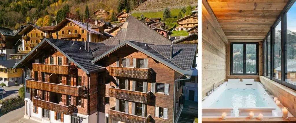 2 images illustrant un séminaire d'entreprise à Champéry en Suisse.