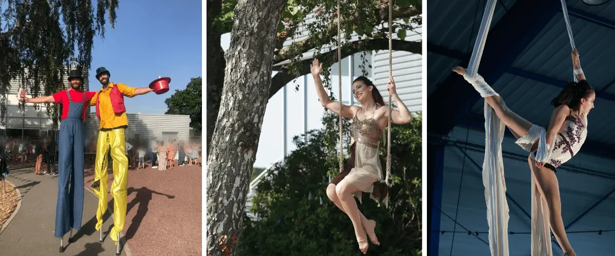 3 images pour illustrer les soirées d'été d'entreprise sur le thème du cirque